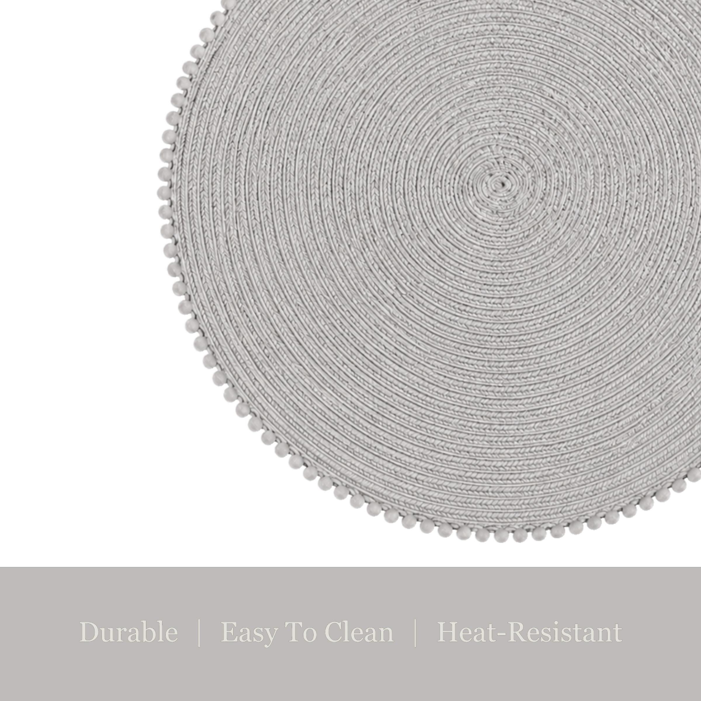 Dainty Home Set of 6 Placemats | Elegant and Durable | 15x15 in Round Woven Non-Slip Washable Place Mats | Tear-Resistant Heat | Resistant Placemats