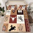 thumbnail image 2 of Homewish Rustic Cowgirl Cowboy Twin Sheet Sets for Kids, Tribal Hippie Aztec Twin Fitted Sheet, Vintage Brown Patchwork Flat Sheet, Super Cozy Room Decor, 3-Piece, 2 of 7