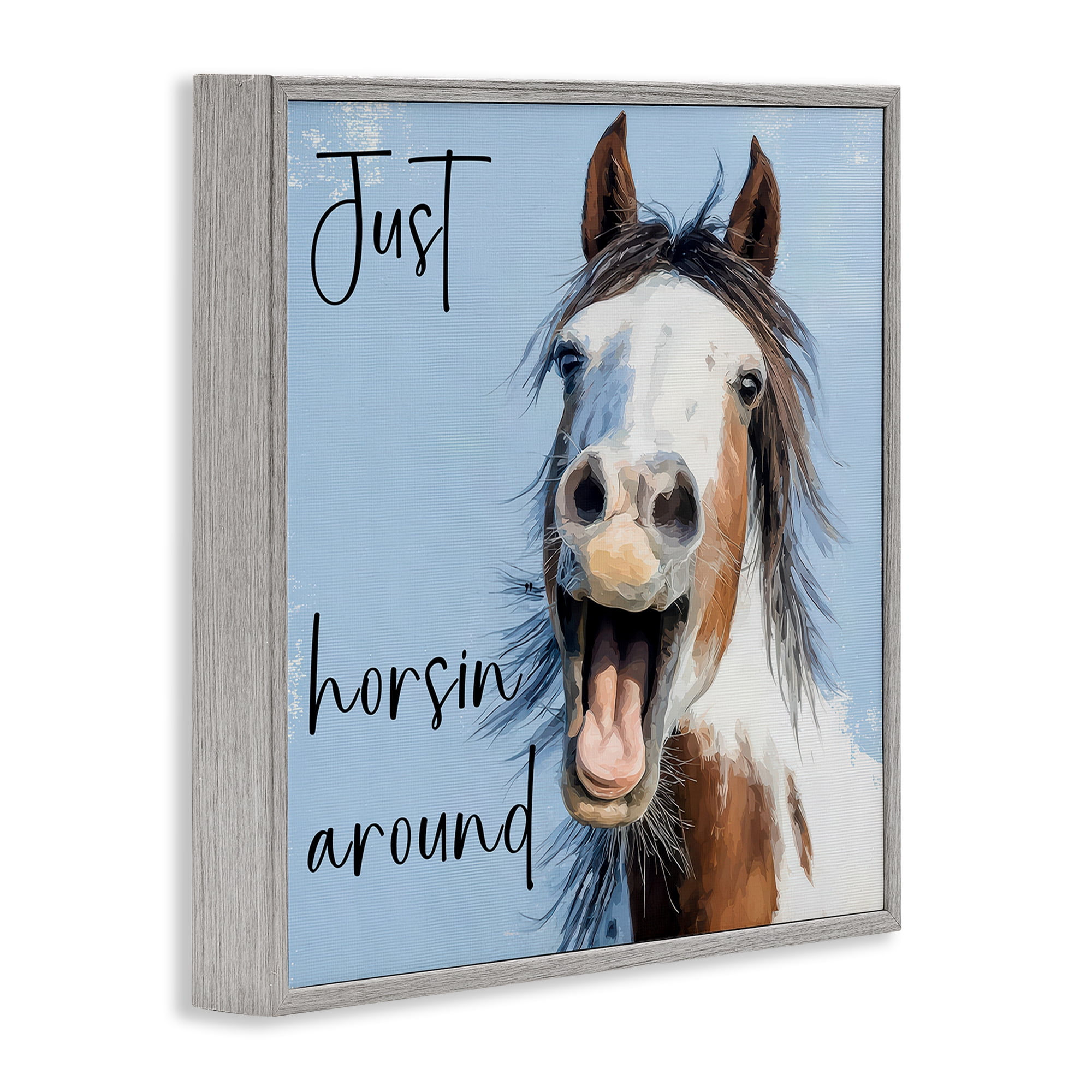 Stupell Industries Just Horsin' Around Gray Framed Giclee Art, design by Kim Curinga