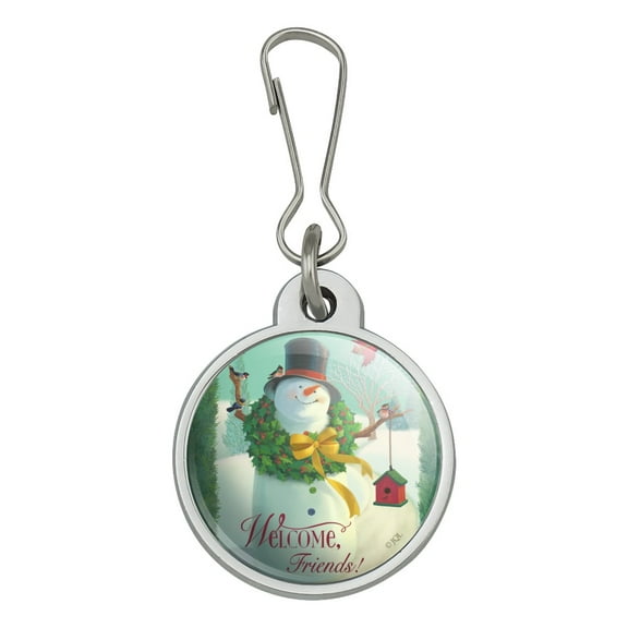 Christmas Holiday Welcome Friends Snowman Jacket Handbag Purse Luggage Backpack Zipper Pull Charm
