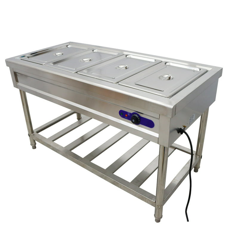 Loyalheartdy Commercial Bain Marie Buffet Food Warmer 4 Pan Stainless Steel  Steam Table w/Temperature Control for Catering 850W 