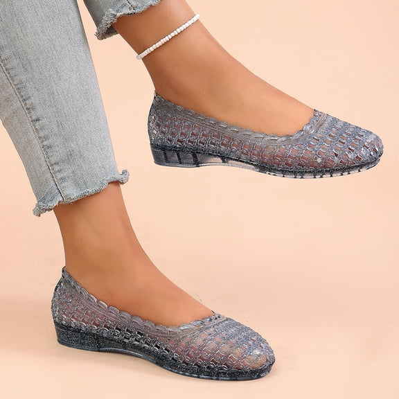 Women's Jelly Mesh Flats Breathable Clear Hollow Shoes Summer Beach Jellies Ballet Sandals Blue 8.5