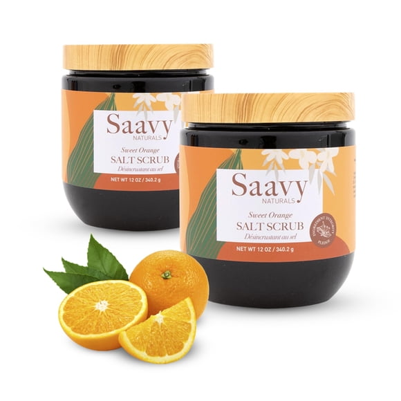 Saavy Naturals Paquete exfoliante de naranja dulce Exfoliante corporal con sal vigorizante con aroma a naranja Exfoliante vegano para el cuidado del cuerpo con sales del Mar Muerto y más Set de regalo