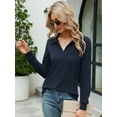 thumbnail image 7 of LOMON Womens V Neck Polo Shirts Short/Long Sleeve Collared Tops Loose Casual Tunic Blouses with Pocket, 7 of 7