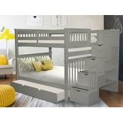 Bedz King Stairway Bunk Beds Full over Full with 4 Drawers in the Steps and a Twin Trundle, Gray