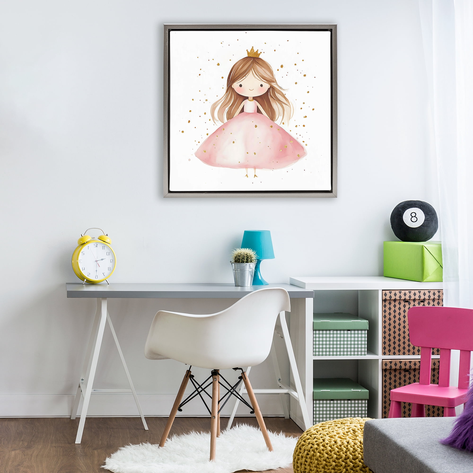 Stupell Industries Little Princess with Pink Gown Gray Framed Floater Canvas Wall Art, design by Creative Studio