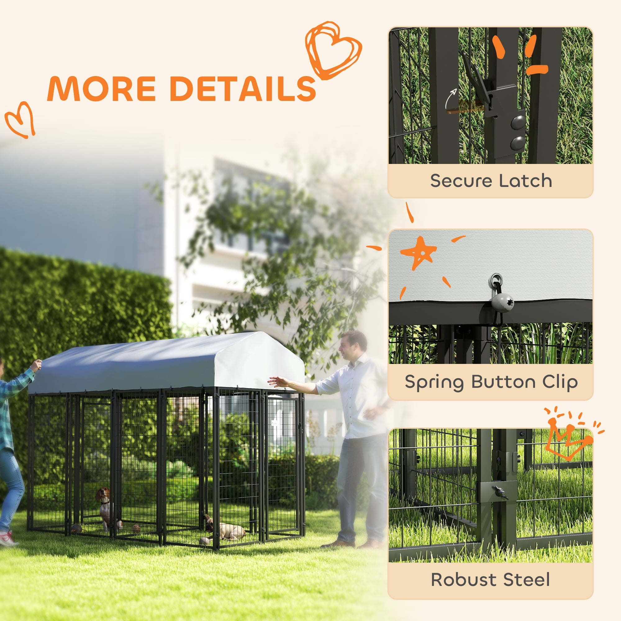 PawHut Outdoor Dog Kennel with Two-Room Design, Large Dog Run with Water-Resistant & Sun-Proof Cover, for Small, Medium, Large Dogs, 8' x 4' x 6'