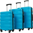 thumbnail image 2 of Expandable Luggage Set of 3, Hardside Carry on Suitcase Sets with Quiet Spinner Wheels and TSA Lock, Portable Lightweight ABS Luggages for Travel, Business, Blue, 20"24"28", 2 of 10
