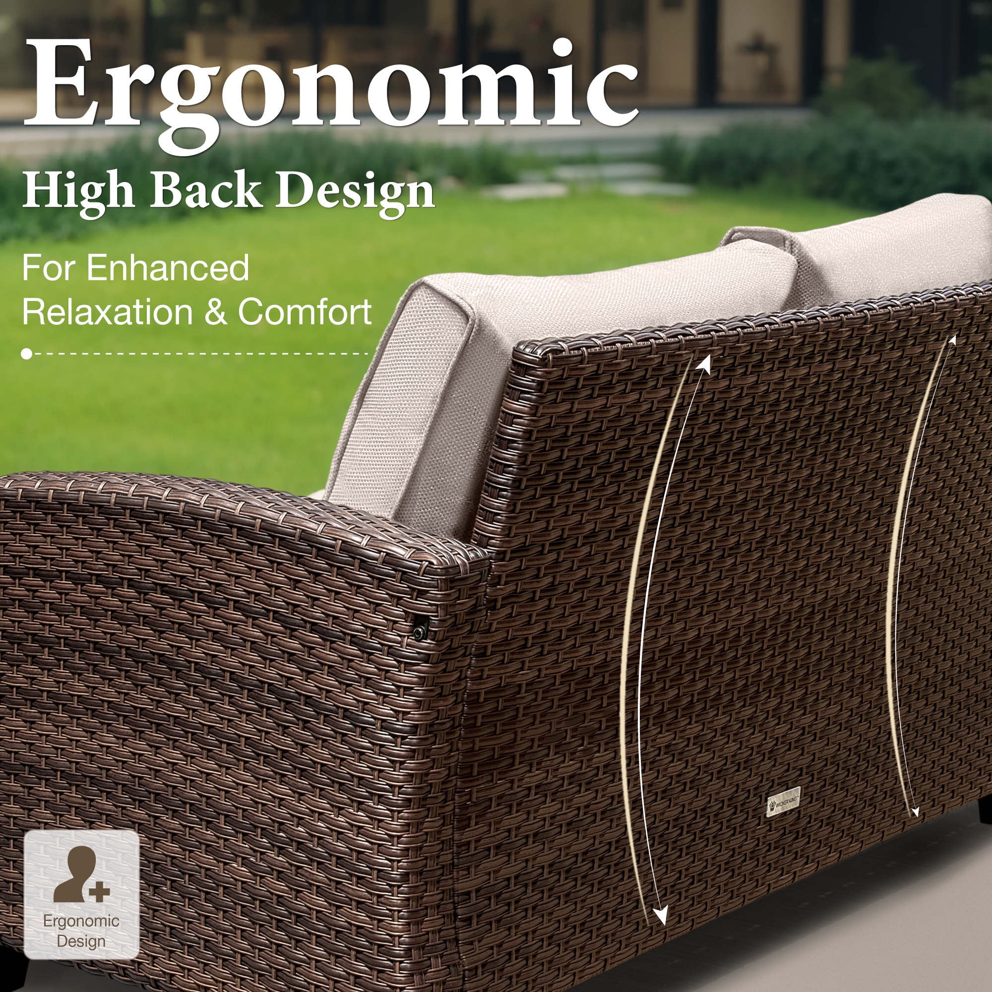 MF Studio 9-Seat Outdoor Patio Furniture Set with Fire Pit Table Wicker Patio Conversation Set Beige
