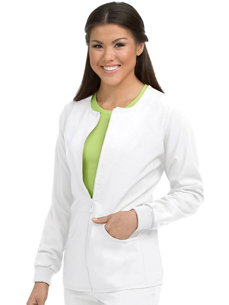 Activate by Med Couture Women's Warm Terrain Zip Up Solid Scrub Jacket