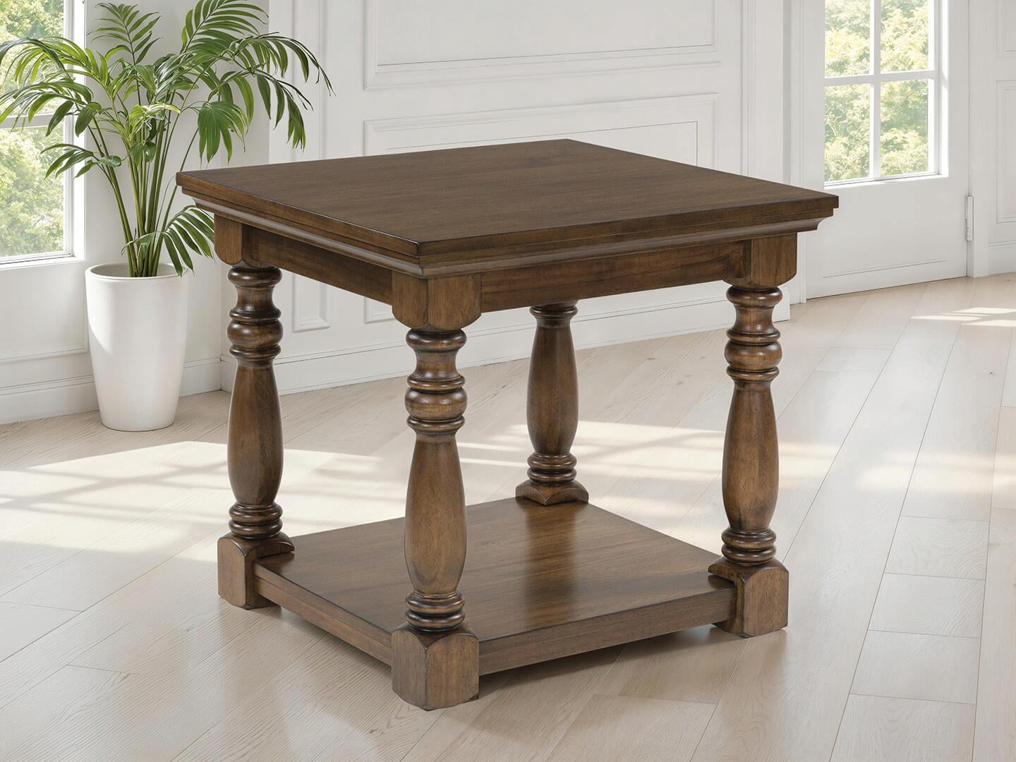 Signature Design by Ashley Sturlayne Traditional Rectangular End Table - Two-Tier Side Table with Decorative Posts, Brown