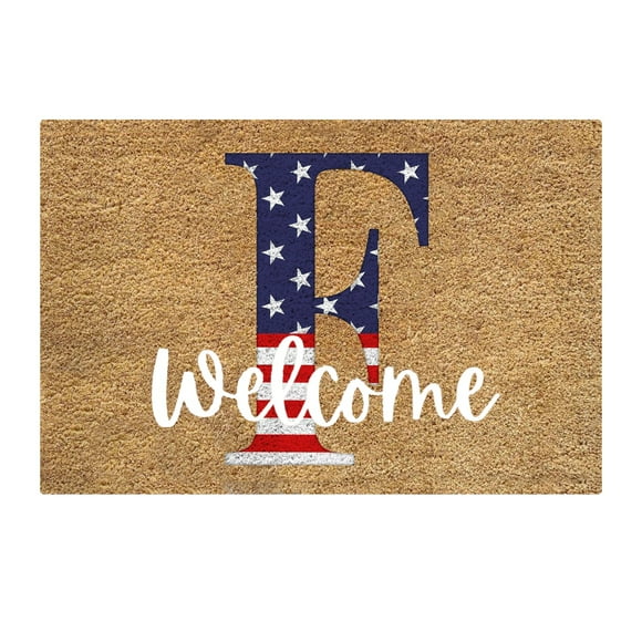 Letter "F" Cute Funny Doormat New Home Door Mat Cute Funny Coir Doormat Independence Day Natural Coir Welcome Doormats Mat for Shoes Indoor Sturdy Front Door Mat Doormat for Indoor or Outdoor Use