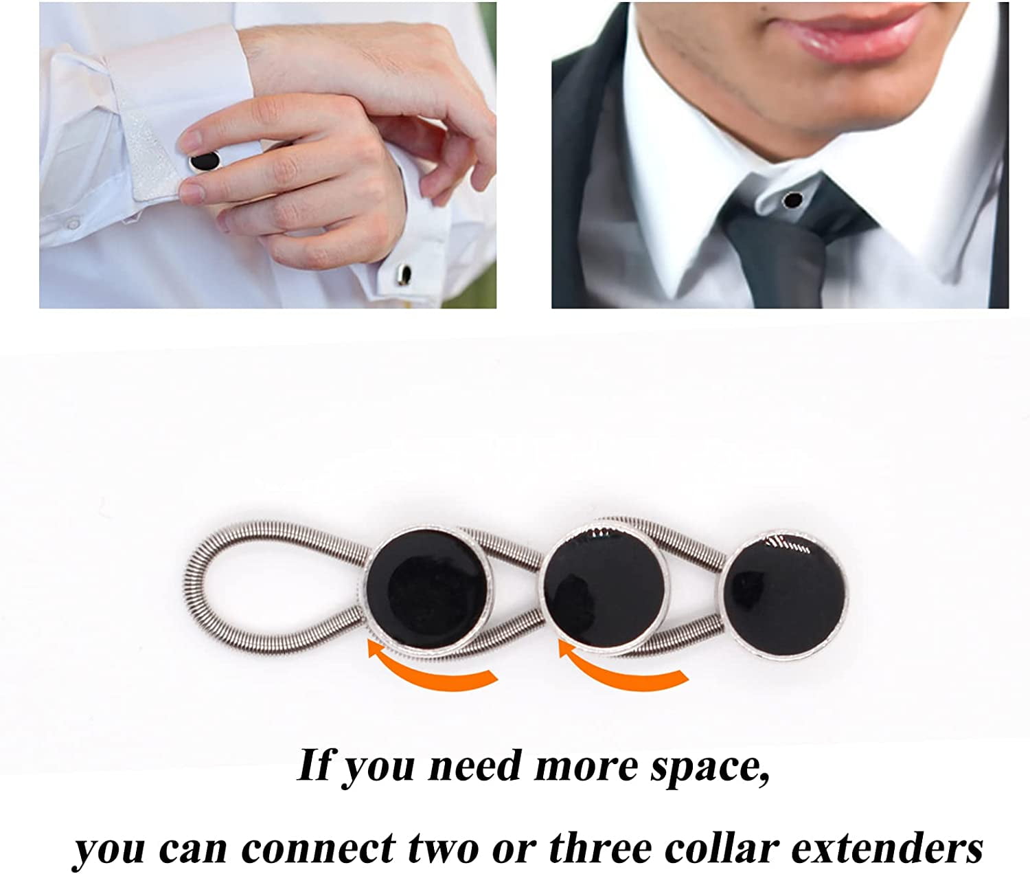 TRIANU 6Pcs Metal Collar Extenders Stretch Neck Extender for 1/2 Size  Expansion of Men Dress Shirts, White 