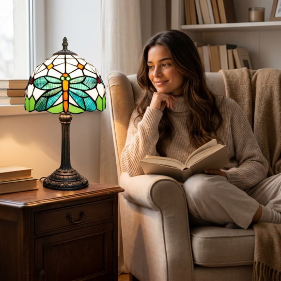 Lámpara de Escritorio de Libélula Verde Fresca, Luz Decorativa Elegante Inspirada en la Naturaleza, Lámpara de Mesa Moderna para Recámara, Sala de Estar, Oficina, Estante y Decoración Del Hogar