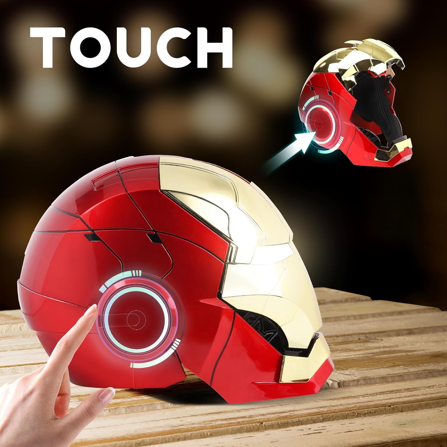 Iron Hero MK 5 1:1 Wearable Helmet - Voice, Touch, and Remote Control with LED Eyes, Realistic Sound Effects, Perfect for Cosplay, Display, and Collectible Figures for Man and Teen,Gold