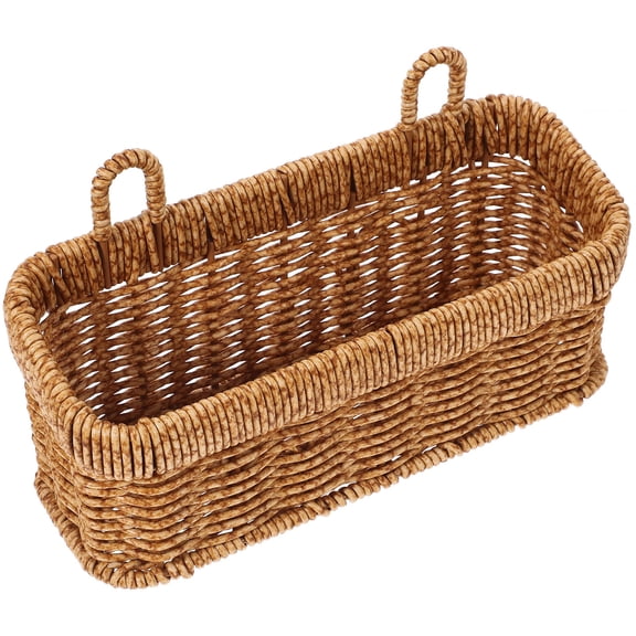 HOMEMAXS Khaki Woven Hanging Basket with Handle for Storage Made of Plastic Rattan 1 Piece