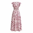 thumbnail image 7 of VBVC Women's Floral V-Neck Ruffle Sleeve Maxi Dress,Ladies Smocked Waist Boho A-Line Long Dress,Summer Flowy Tiered Beach Party Midi Dress For Women,Pink,S-3XL, 7 of 7
