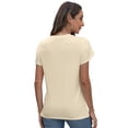 thumbnail image 7 of VDJ Summer Tops for Women Casual Petal Short Sleeve Solid Blouse Beach Holiday Crew Neck Beige T Shirts Size S, 7 of 7