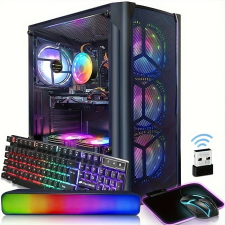 STGAubron Gaming Desktop PC Computer, Intel Core I7 3.4 GHz Up To 3.9 GHz, Radeon RX 580 8G GDDR5, 16G RAM, 512G SSD, WiFi, Wireless 5.0, RGB Fanx6, RGB Keyboard&Mouse&Mouse Pad, W10H64