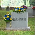 thumbnail image 4 of Sympathy Silks Artificial Cemetery Flowers Blue and Yellow Orchid Mix Bouquet & Saddle, 4 of 7