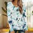 thumbnail image 2 of Bxsruta Tops for Women, Women Blouses Women's V-Neck Printed Long Sleeve T-Shirt Loose Fit Lightweight Top, 2 of 6