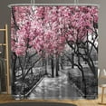 thumbnail image 3 of Spring Pink Cherry Blossoms Burgundy Flower Fabric Shower Curtain Leaves Tree Branch Cherry Floral Bathroom r Set Waterproof, 3 of 7