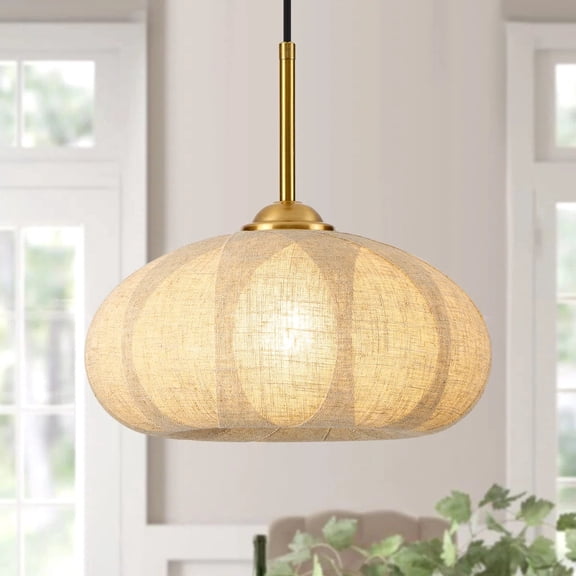 Japanese-Style Pendant Light with Textured Glass Fabric Shade Pendant Light Shades and Adjustable Cord – Hanging Lamp for Kitchen Island, Dining Room, Bedroom, Living Room, Hallway.