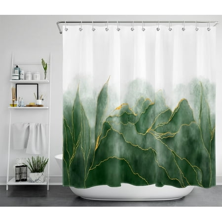 HVEST Mountain Shower Curtain,Abstract Marbling Shower Curtain for Bathroom Green Water Ripples Polyester Waterproof Fabric Bath Accessories with Hooks Set,72X78 Inches