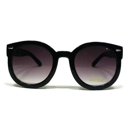 Thick Plastic Frame Round Horned Sunglasses for Women - Black