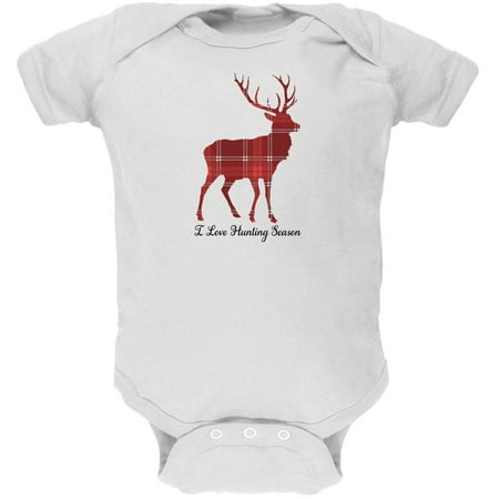 

Deer Buck I Love Hunting Season Plaid Soft Baby One Piece White 3-6 M