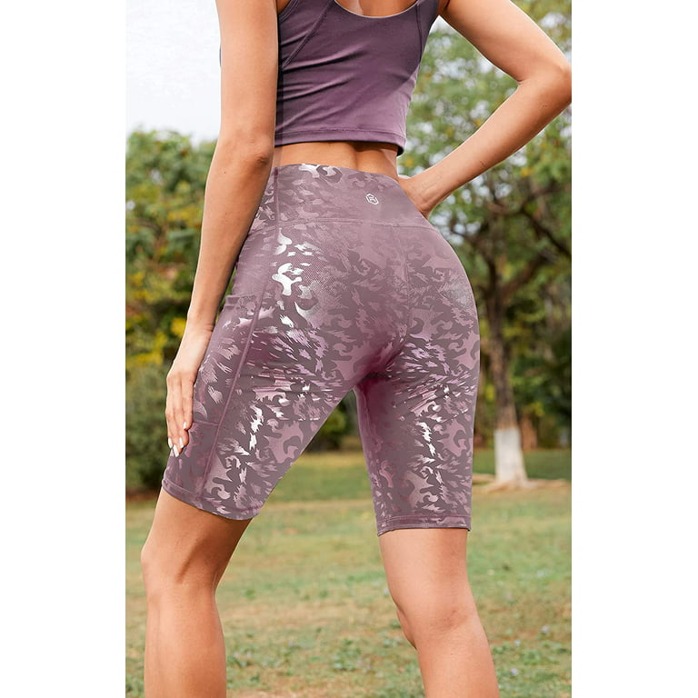 Women's Biker Shorts Leopard Takara Shine High Waist Yoga Biker Shorts with  Pockets