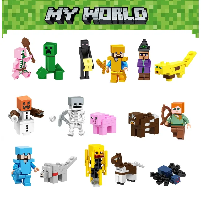Figuras de bloques de construcción de personajes de dibujos animados, juguetes de figuras, muñecas humanoides, regalos de cumpleaños para niños