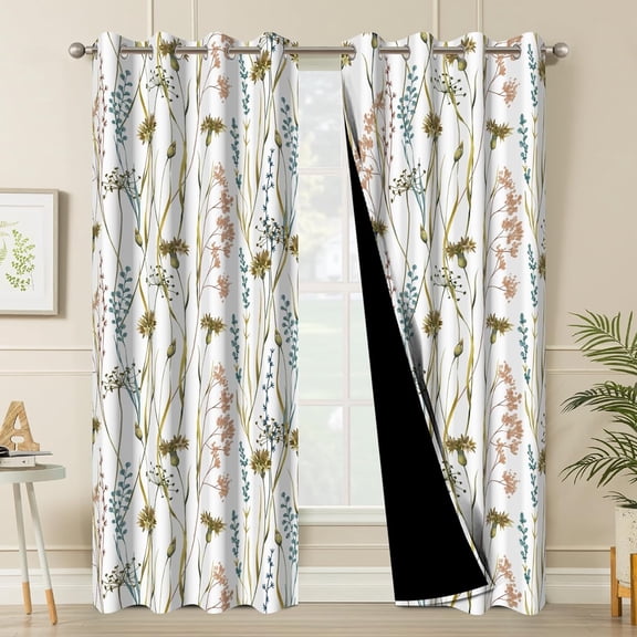 Floral Blackout Curtains, Patterned Blackout Curtains for Bedroom Grommet Thermal Insulated Room Darkening Drapes for Living Room, Noise Reduction, Privacy Protection 42"W x 96"L (Pack of 2)