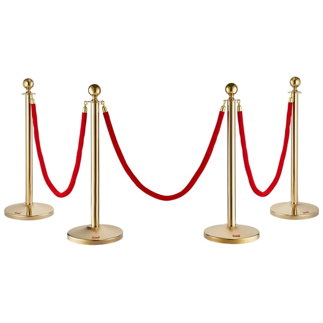 Postes De Control De Multitudes VEVOR Acero Inoxidable 4 Piezas Con Cuerdas De Terciopelo Rojo