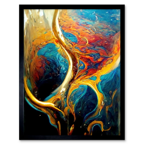 Abstract Wave Sunset Acrylic Fluid Art Print Framed Poster Wall Decor 12x16 inch