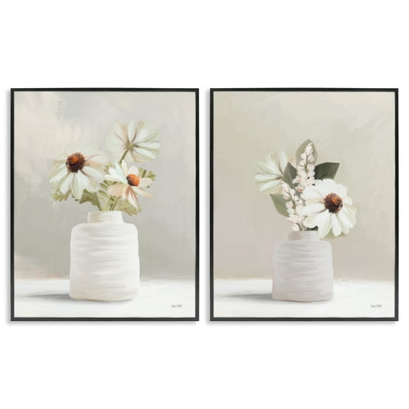 Stupell Industries Simply Elegant Floral Vase Plants & Flowers Painting Black Framed Art Print Wall Art, 11 x 14, Set of 2