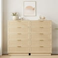 thumbnail image 3 of 5 Drawer Rattan Dresser for Bedroom, Integrated Cabinet Body & Legs Design, Wooden Chest of Drawers for Hallways, Entryways and Closet, Easy Assembly, Natural, 3 of 7