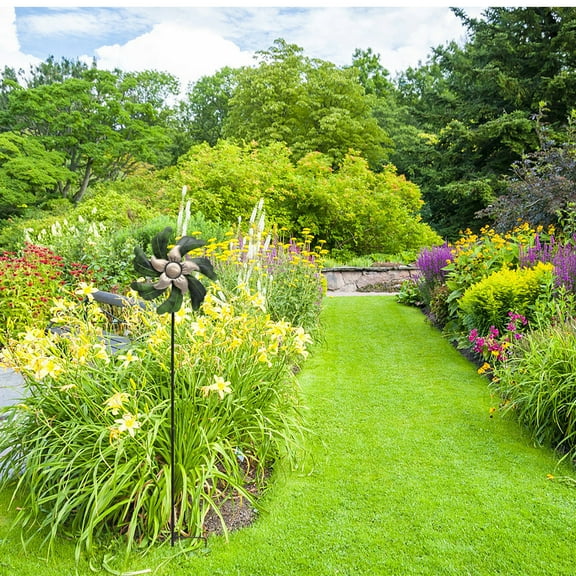 OUNONA Decorative Windmill Decorations Garden Pinwheel Ornament 29x29cm Green