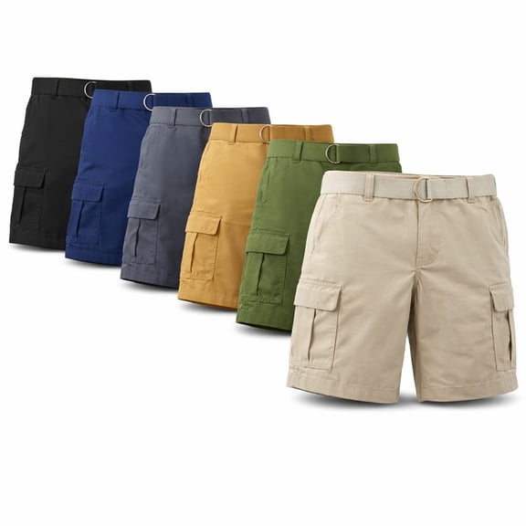 Men’s Cargo Shorts Stretch Lightweight Cotton Twill Multi Pockets Belted Short