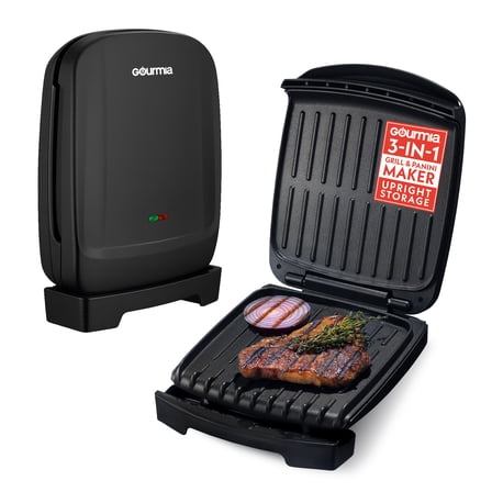 Gourmia 4 Serving Indoor Grill & Panini Maker with Removable Drip Tray