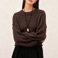 thumbnail image 7 of Edvintorg Pullover Sweaters for Women Solid Color Crew Neck Cropped Sweater Long Sleeve Loose Pullover Top Clothes Women Coffee M, 7 of 7