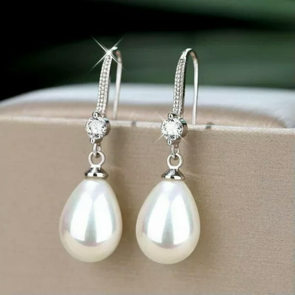 Women Pearl 925 Silver Drop Earring Elegant Anniversary Party Gift A Pair