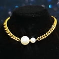 thumbnail image 2 of czcpp-Pearl Chunky Choker Necklace Gold Cuban Link Collar Necklaces Prom Rave Neck Chain for Women, One Size, Metal, Pearl, 2 of 4
