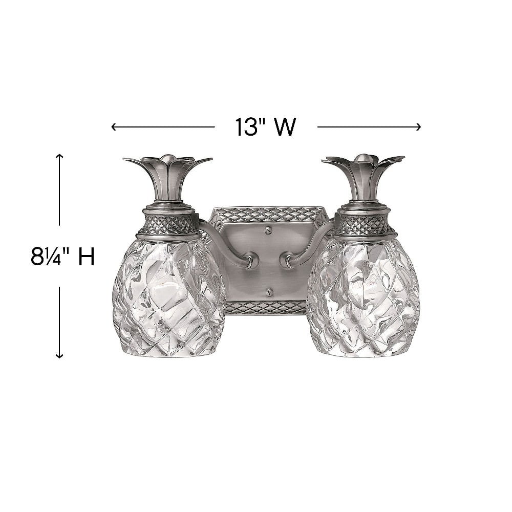 2 Light Bathroom Light Fixture in Traditional-Glam Style 13 inches Wide By 8.5 inches High-Polished Antique Nickel Finish Bailey Street Home