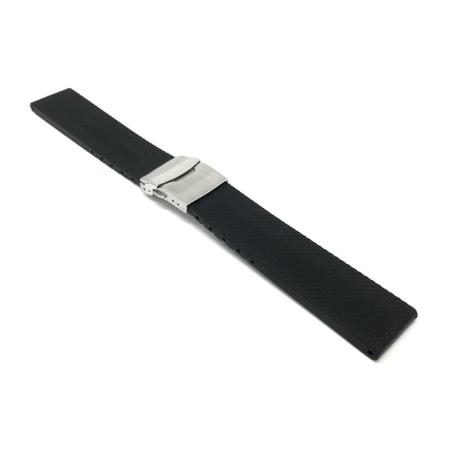 Black Silicone Watch Bands - Soft Rubber Replacement Watch Straps - Mesh and Tread Pattern - Waterproof - Stainless Steel Deployment Buckle - 20mm, 22mm, 24mm