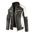 thumbnail image 1 of Qertyioot Veste en Cuir Mode Hiver pour Hommes Fermeture Éclair Manches Longues Décontractée, 1 of 6
