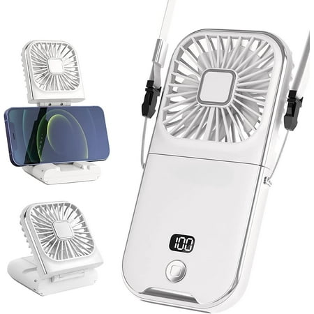 

Portable Fan Small Mini Fan 4 in 1 as Power Bank Phone Holder Handheld Desk Fan Neck Fan 3000mAh Battery Fan with 4 Speeds [10H Max Cooling Time] Ideal for Travel Outdoor Camping