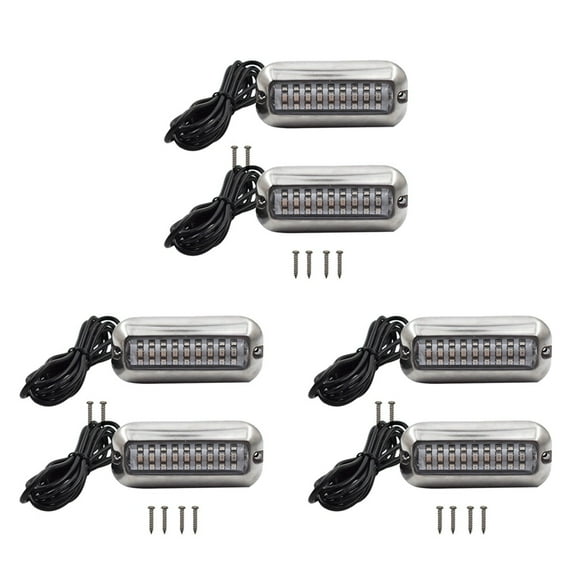 6Pcs 27 Blue LED Stainless Lights Underwater Pontoon for Marine Boat Transom,6 x LED Lamps,Silver