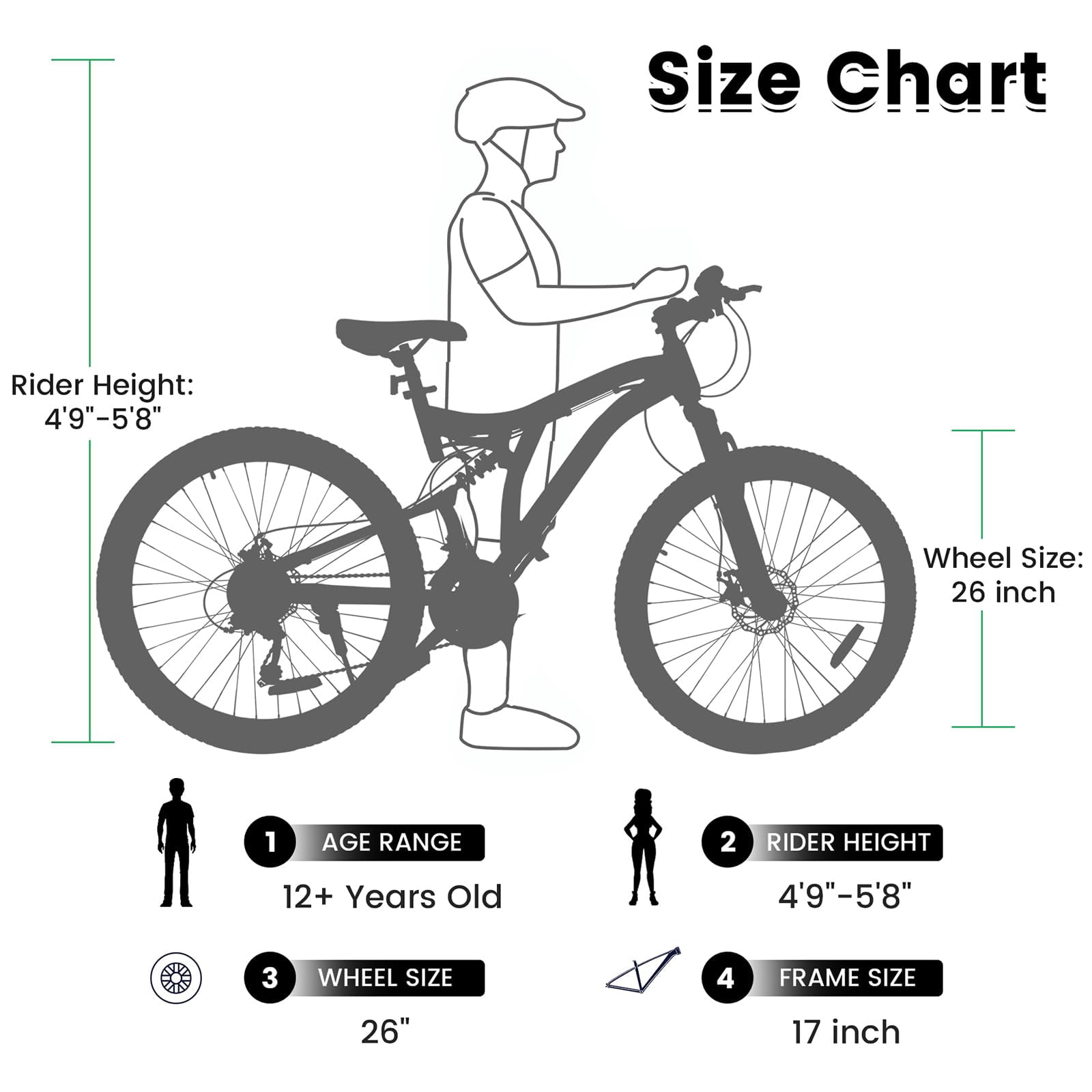 HTW 26" Mountain Bike – 21-Speed Full Suspension, Disc Brakes, Alloy Rims, All-Terrain for Adults Men & Women