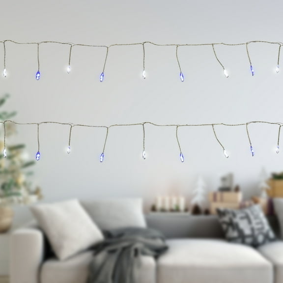 Northlight LED Fairy Water Droplet Christmas String Lights - Blue and White - 6' Silver Wire - 40ct